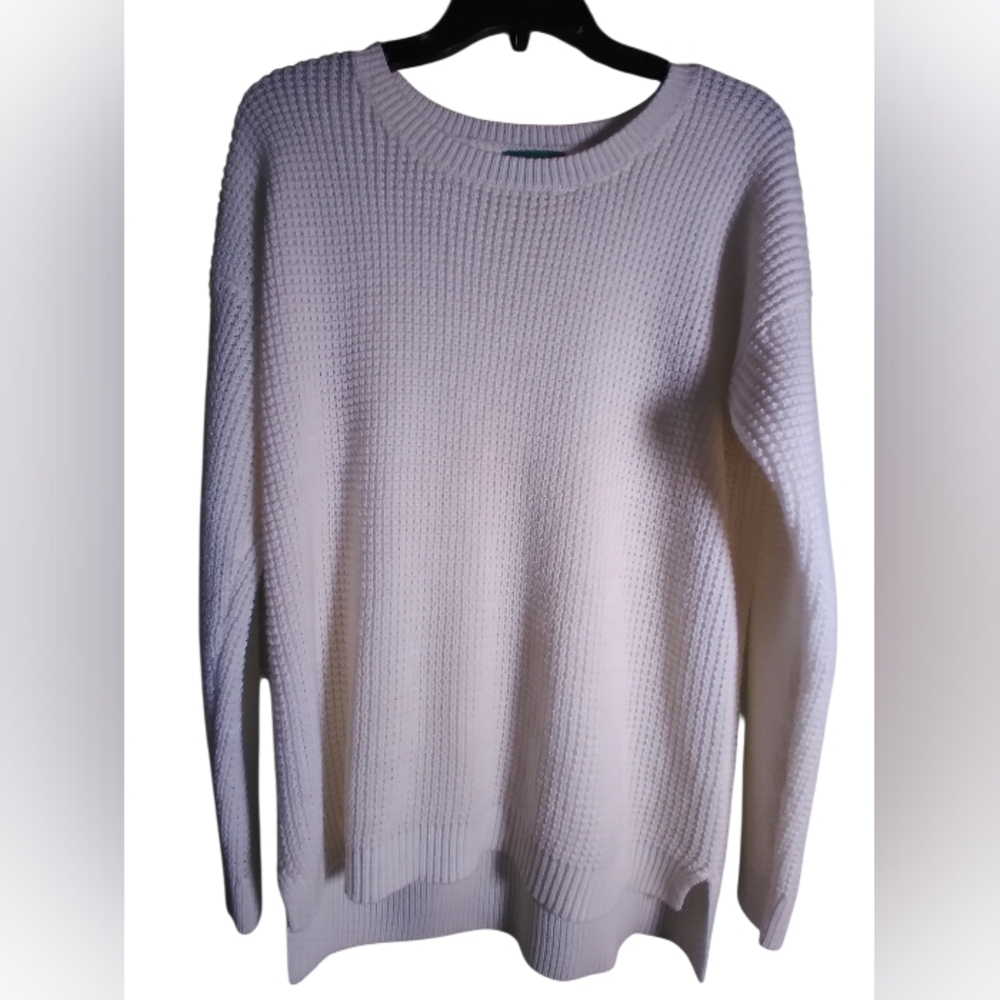 Dip Women's Cream Sweater Waffle Knit Long Sleeve Size L Soft Minimalist